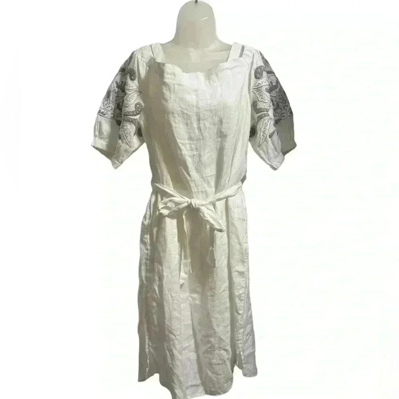 Chico’s 100% Linen Embroidered Cold Shoulder Dress Large - Picture 1 of 6
